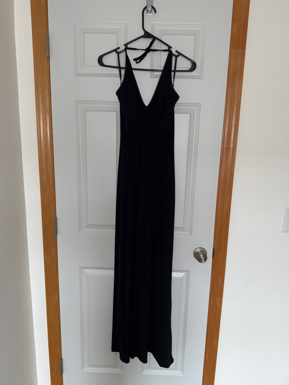 Vintage Bebe Classic Black V-Neck Plunge Halter Maxi Dress